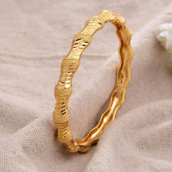 

annayoyo 1pcs/lot 24k bamboo knot fashion dubai gold color bangles for women african bride bracelet jewelry gifts1, Black