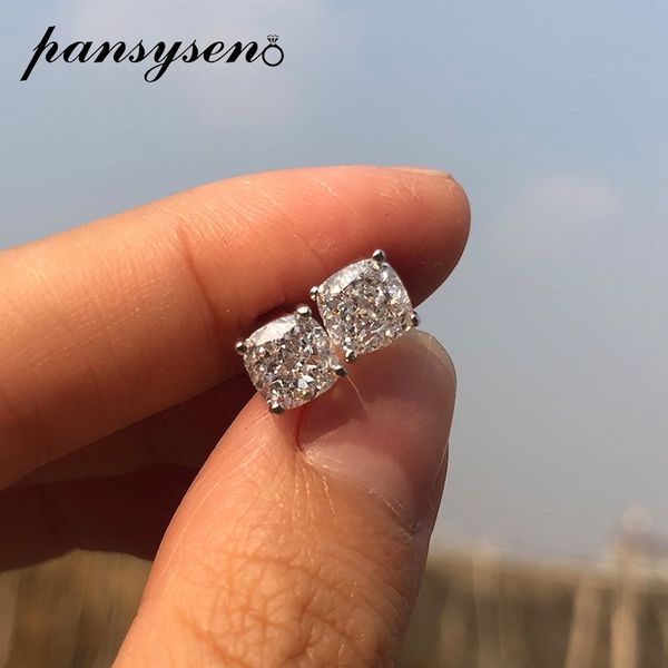 

pansysen 6mm sparking lab moissanite wedding engagement stud earrings for women luxury fine jewelry birthday gifts q1214, Golden;silver