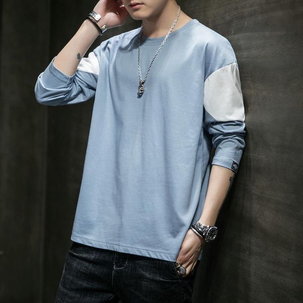 

men's t-shirts t-shirt men 2021 spring autumn long sleeve o-neck t shirt brand clothing fashion patchwork cotton tee streetwear, White;black
