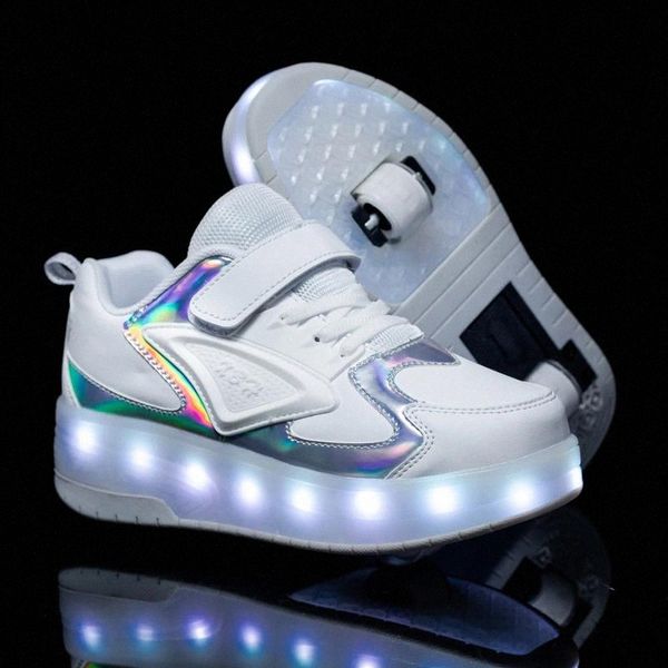

children boy girl two wheels luminous glowing sneakers pink led light roller skate shoes kids led shoes boys girls usb charging #ps2o