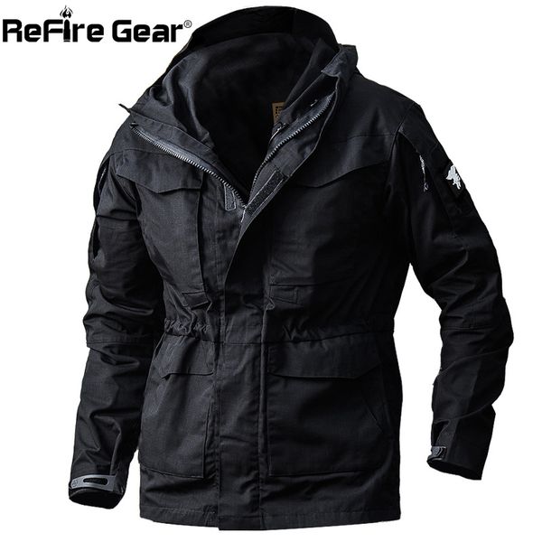 

refire gear army field tactical jacket men waterproof rip-scamouflage military jackets autumn multi-pockets windbreaker coat 201118, Black;brown