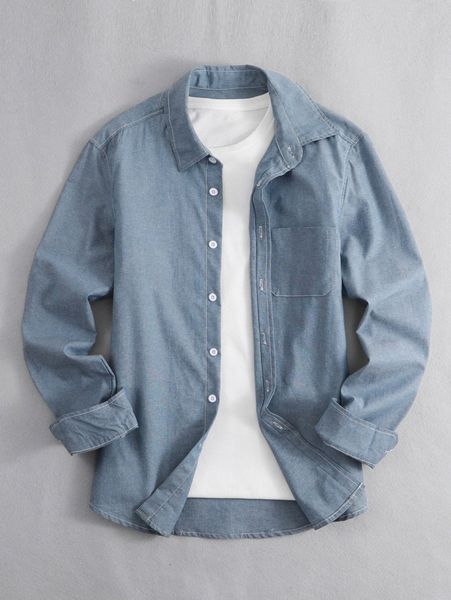 

men patched pocket denim shirt without tee z6pt#, Blue