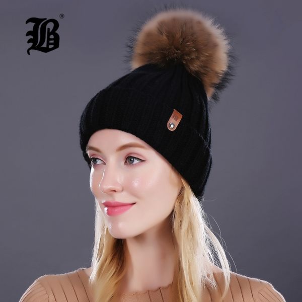 

flb] wholesale real mink fur pom poms knitted hat ball beanies winter hat for women girl 's wool hat cotton skullies female cap y20010, Blue;gray