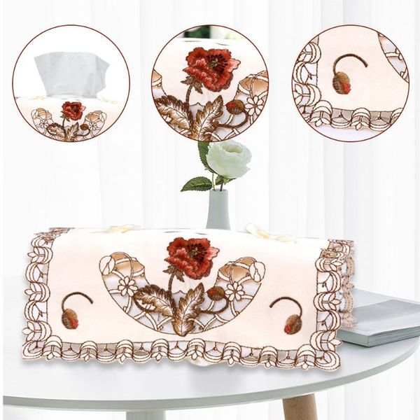 

living room embroidery printing easy clean lacy anti dust tissue box cover pastoral style restaurant thick protection home decor