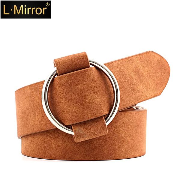 

l.mirror 1pcs fashion women pu leather belts for jeans pants with metal round button no holes ladies waist belt, Black;brown