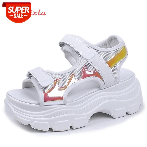 

aphixta 2020 new hook & loop platform sandals women 6.5cm height increasing canvas shoes women summer zapatos mujer sandal #jz04, Black