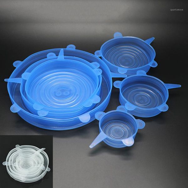

food savers & storage containers 6 pcs/set reusable silicone wrap stretch vacuum seal cover saran kitchen organization fresh keeping sealed