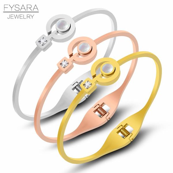 

fysara women cuff bracelets round circle shell bangles female stainless steel bracelets famous brand jewelry wholesale 2019 new sqckfi, Silver