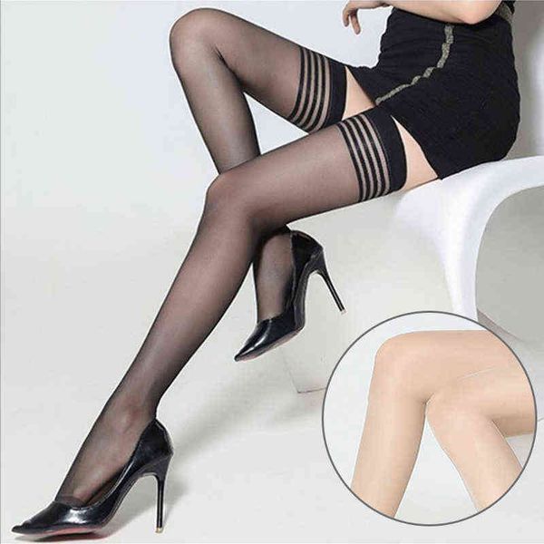 

transparent stockings tights for women female stripe nylon thigh high pantyhose fashion girl nightclubs party long socks w220312, Red;black
