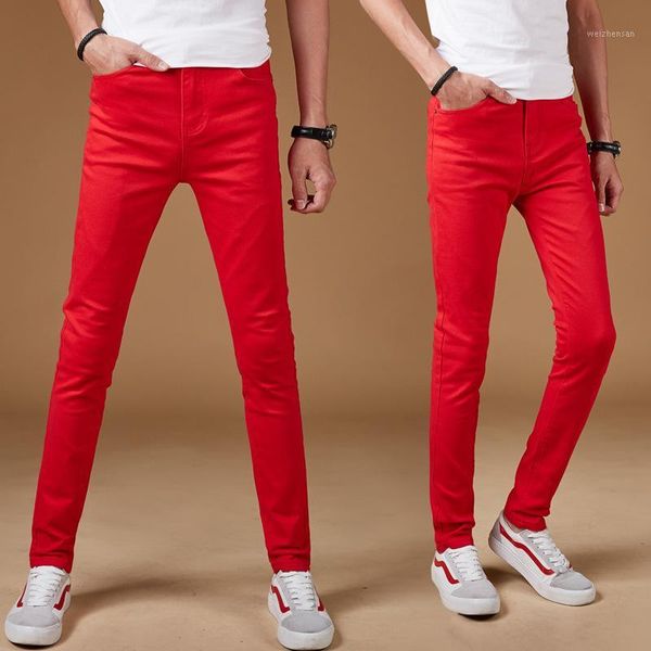 

skinny jeans men 2020 spring autumn fashion street new thin pencil pants stretch feet pants korean casual red teenagers trouser1, Blue