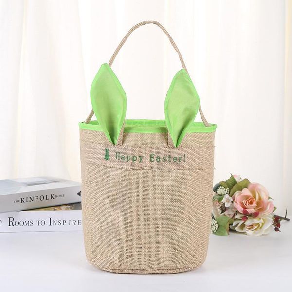 

burlap happy easter basket with bunny ears baskets jute bucket tote bag cute easter eggs gift handbag diy rabbit ears put