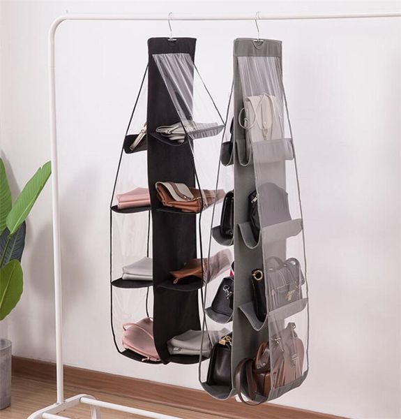 

storage boxes & bins 6 8 pocket hanging handbag organizer for wardrobe closet transparent bag door wall clear sundry shoe