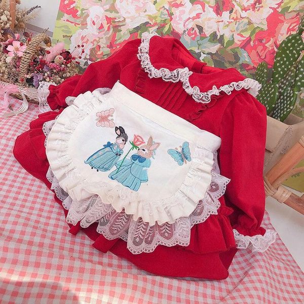 

baby girl autumn winter red velvet emboidery apron vintage spanish lolita ball gown dress for birthday chritmas casual, Red;yellow