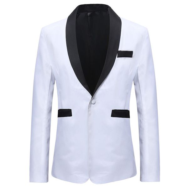 

spring new pure color simple button men's casual one piece suit, White;black