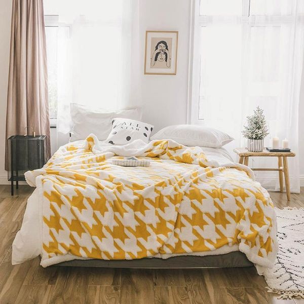 

svetanya 3d yellow houndstooth winter thick sherpa berber fleece throws blanket microfiber full queen size sheets bedspread1