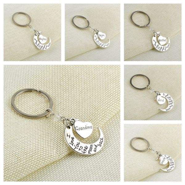 

i love you to the moon and back keychain valentine christmas new year family member gifts metal charms bag key holder pendants toys e112702, Red;brown