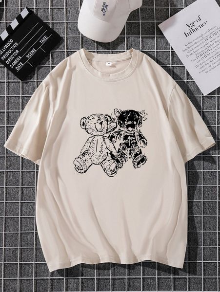 

men bear print crew neck tee j5se#, White;black