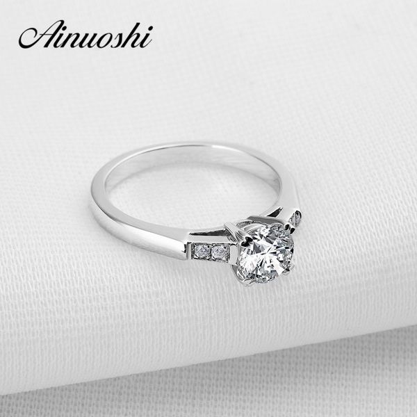 

ainoushi never fading real 925 sterling silver ring women 1 ct sona engagement promise ring wholesale wedding jewelry y200106, Slivery;golden