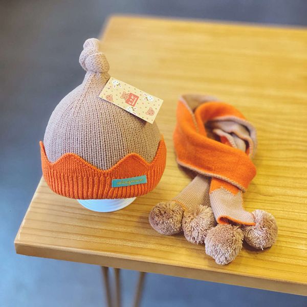 

boys scarf children's winter warm 2-piece suit collar girls' korean baby wool hat jleb, Red;brown