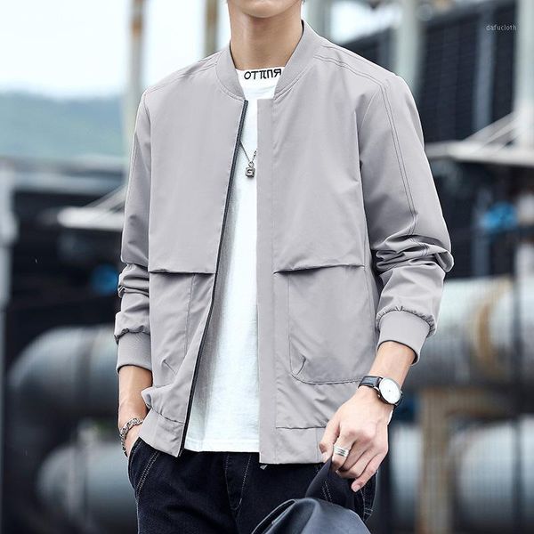 

oloey trend men's thin jacket spring and autumn casual handsome all-match korean style slim-fit stand-up collar baseball uniform1, Tan;black