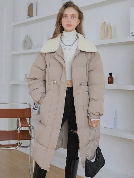 

coldbreak contrast teddy collar winter coat h92n#, Black