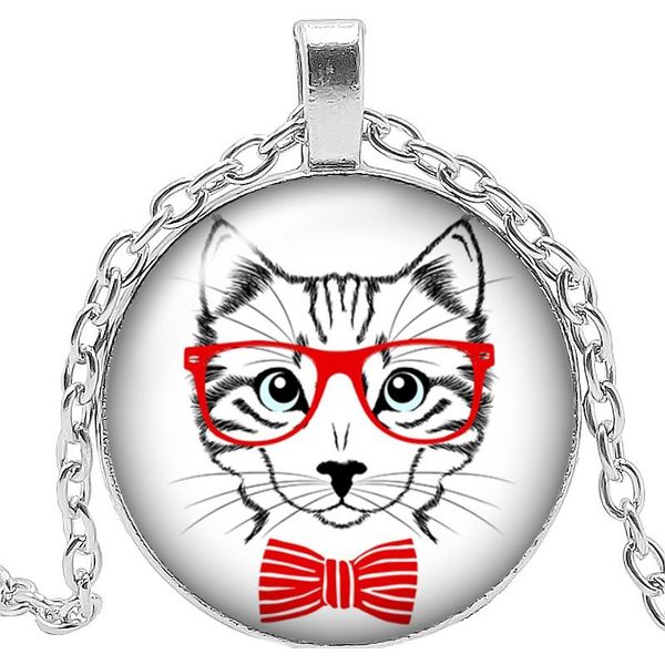 

statement necklace cute cat couple cat girl pendant retro necklace glass cabochon jewelry gift statement necklace f wmtizo, Golden;silver