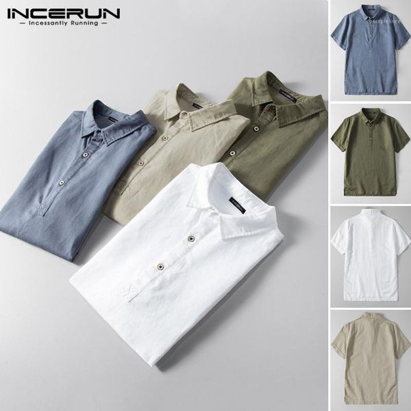 

men short sleeve shirts summer solid color town down collar shirt casual cotton business blouse fitness leisure plus size1, White;black