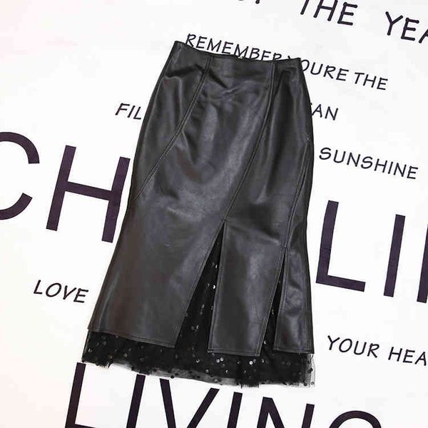

direct sale of factory black female style genuine leather skirt with lace xc6m