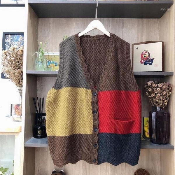 

winter new female ma3 jia3 han guodong gate v-neck knitted vest singlet literary leisure for color matching vest tide restoring1, Black;white