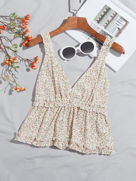

shirred back frill trim ditsy floral s6kz#, White