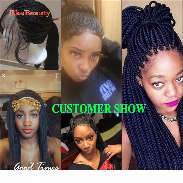 

long natural black braided box braids synthetic lace front wigs with baby hair glueless braiding heat resistant fiber hair