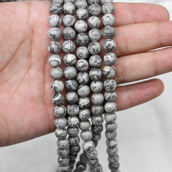 

1strand lot 4 6 8 10 12mm natural grey map stone jaspers bead round loose spacer beads for jewelry making findings diy bracelet h bbyhmw