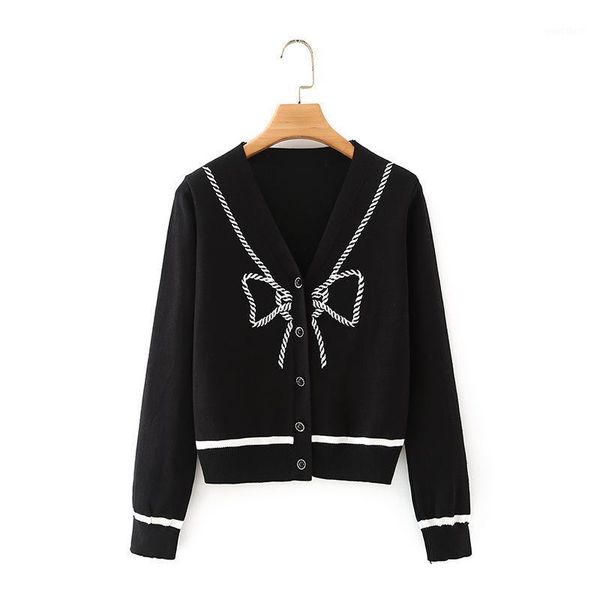 

bow embroidered cardigan sweater1, White