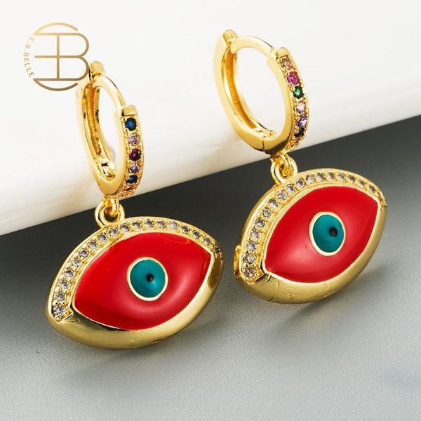 

copper cubic zircon filled colorful enamel evil eye charm huggie earrings gold filled small hoop earrings for women1, Golden;silver