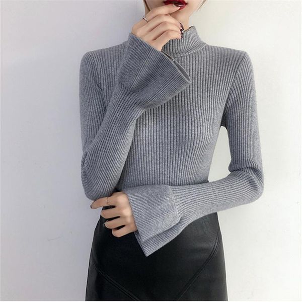 

neophi women causal solid sweater black 2019 winter slim lady elegant turtleneck flare long sleeve knit sweaters pullover w91131, White;black