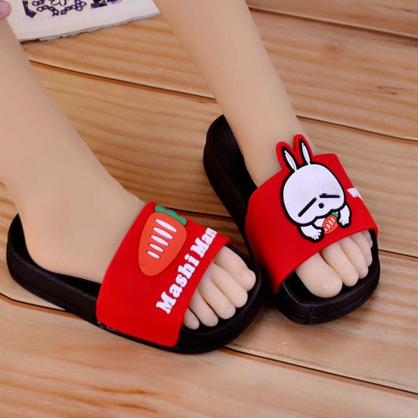 

children's slippers summer girl cute little princs anti slip soft sole korean boys and girls rabbit sandals, Black;red