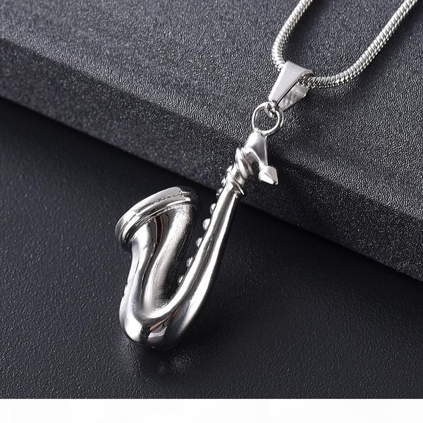 

cremation pendant memorial necklace ashes holder urn funeral musical saxophone keepsake jewelry for women men, Silver