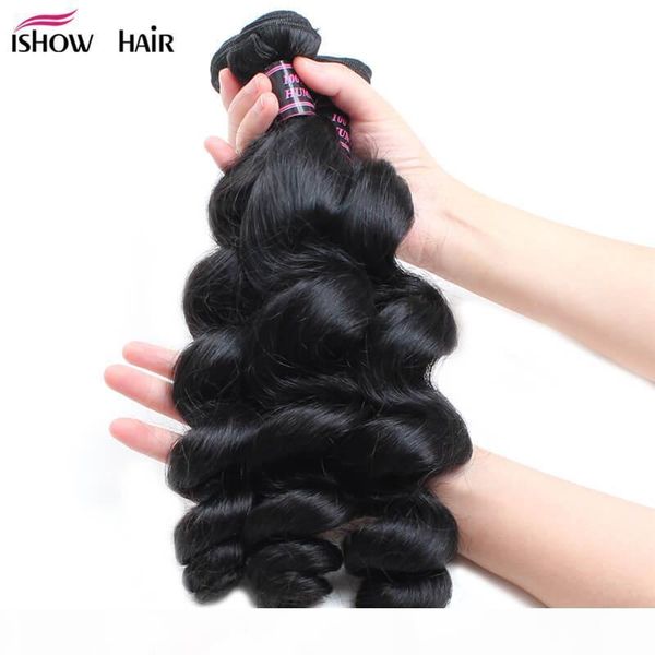 

wholesale 3 bundles peruvian virgin hair loose wave unprocessed brazilian loose wave 100g pc peruvian hair weave bundles, Black