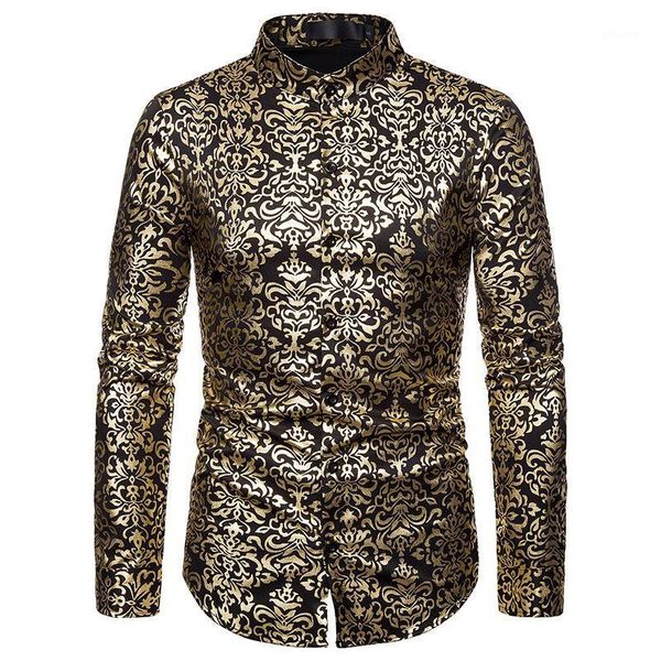 

nightclub casual men's fashion henry collar design shirt stamping long-sleeved shirt1, White;black
