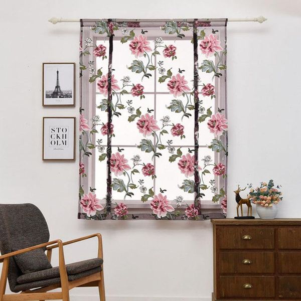 

curtain & drapes short kitchen modern window treatment tie up balloon home textile sheer panel tulle purple peony flower