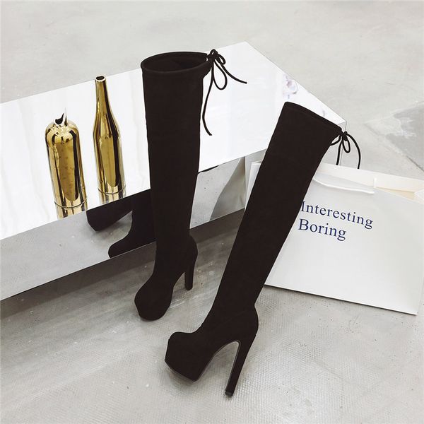 

asumer 2020 new over the knee boots women round toe thigh high stretch boots super high heels platform women boots big size lj201030, Black
