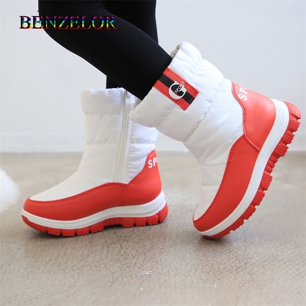 

benzelor 2020 mid-calf with fur plush warm children winter snow boots kids shoes for girls boys leather children' girl shoe lj200826, Black;grey