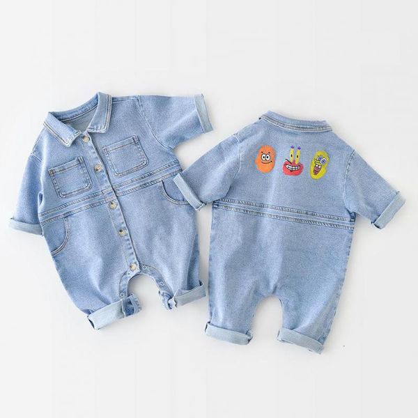 

2021 new baby clothes cartoon toddler infant boys girls rompers long sleeve solid denim romper kids casual jumpsuit 0-24m xo31, Blue