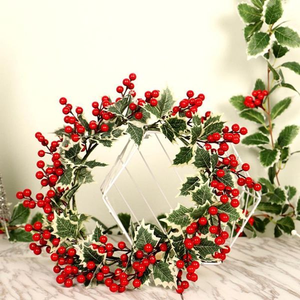 

1pc christmas simulation red fruit white border leaf decoration garland pendant1