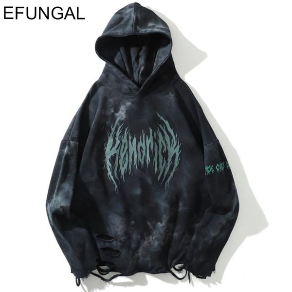 

destroyed hoodie sweatshirt men ripped hole hooded pullover streetwear urban punk rock hipster hoodies casual outwear, Black