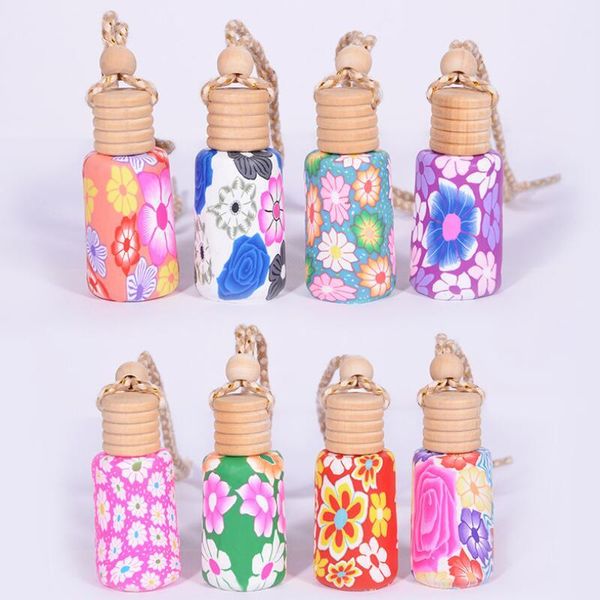 

hanging rope polymer clay empty bottles 15ml essential oil perfume car decoration mix colors car diffuser bottle