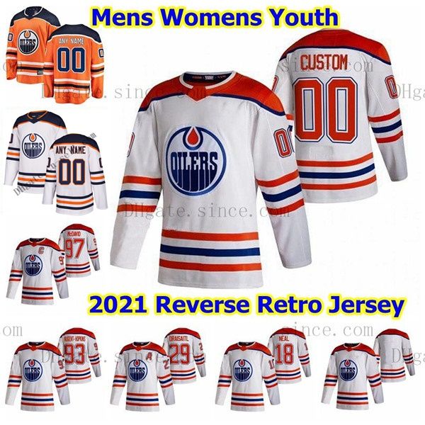 

edmonton oilers 2021 reverse retro jerseys 97 connor mcdavid blank 29 leon draisaitl 25 darnell nurse haas kassian custom any name number, Black;red