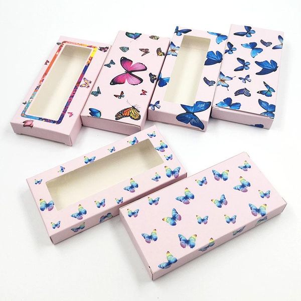 

new 50/100 piece wholesale bulk false eyelashes packaging paper boxes rectangle various butterfly color lash package box makeup
