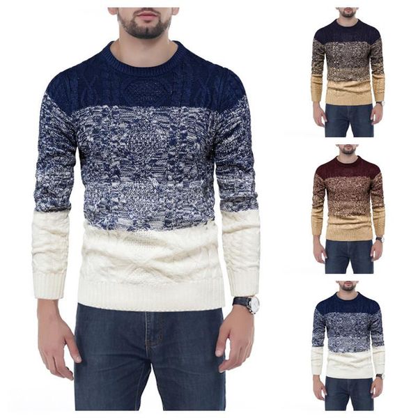 

2020 autumn winter men's wool pullover o-neck long sleeve matching color thick warm casual stretchy fashion male sweater, White;black