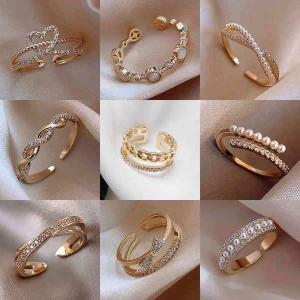 

lats luxury gold color pearl zircon s for woman vintage open party joint ring fashion elegant jewelry, Silver